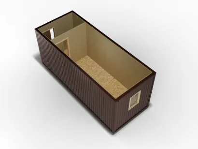 Металлическая бытовка 6х2,4 с перегородкой, цветной полимерный профнастил, ДВП