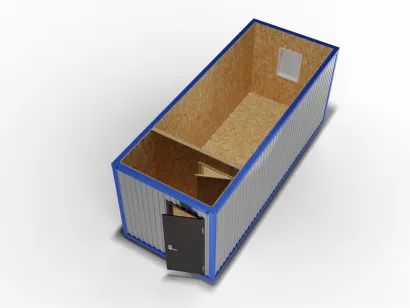 Металлическая бытовка 6х2,4 с перегородкой, ОСБ, дверь металл, окно ПВХ с электрикой